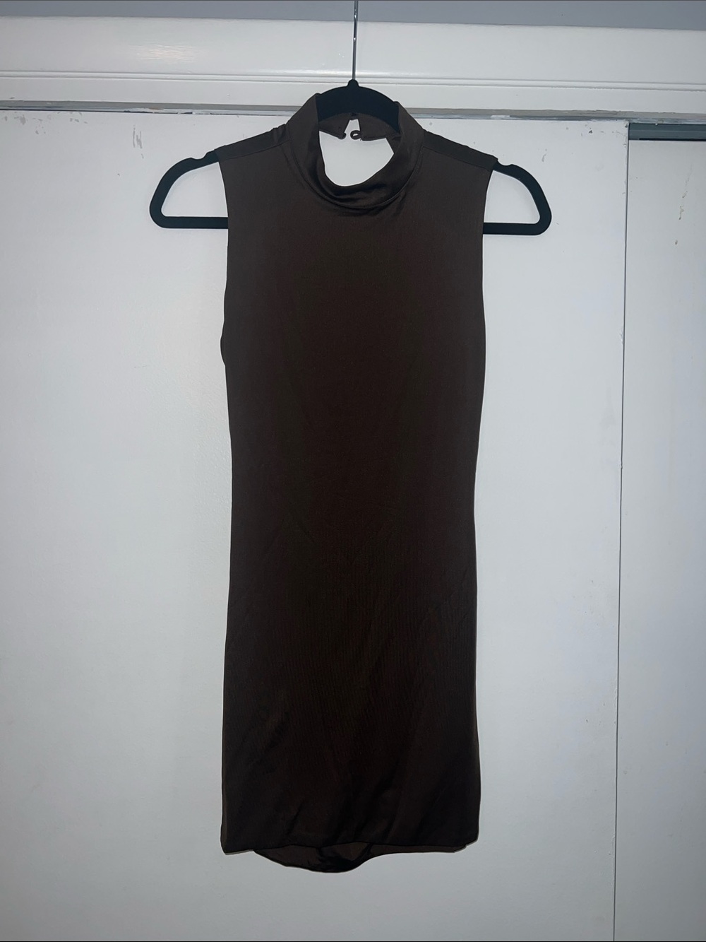 Sleeveless Mockneck Bodycon Dress - Dark Brown